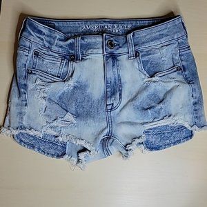 American Eagle Hi-Rise Shortie Bleach Distressed Pocket Design Size 2